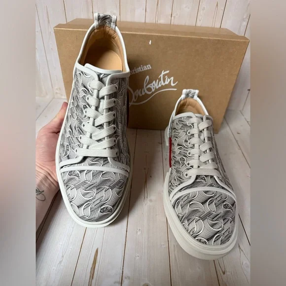 Christian Louboutin Adolon Logo Print Lace Up Sneaker White/Black sz 44 / 11 - Picture 8 of 12